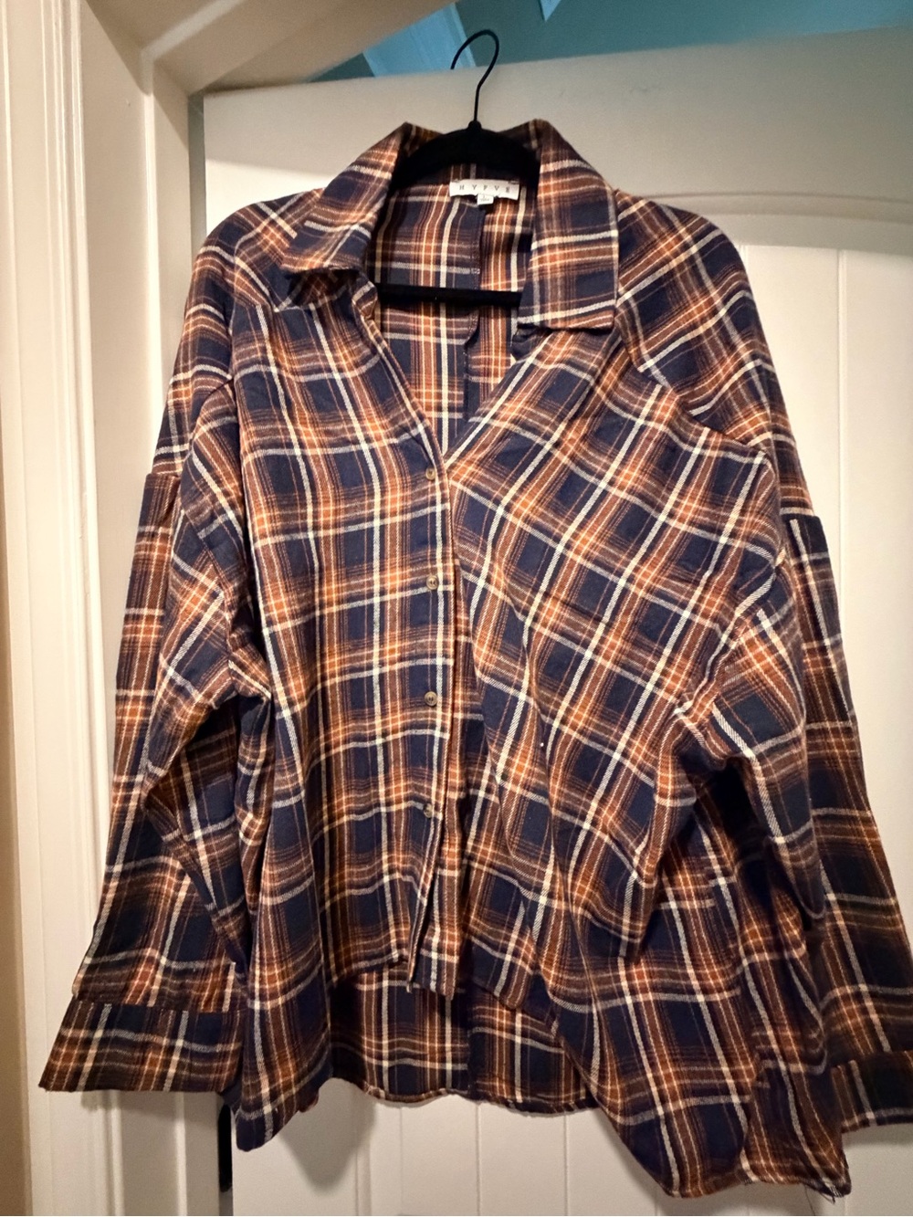 HYFVE Navy and Brown Plaid Button-Down Shirt